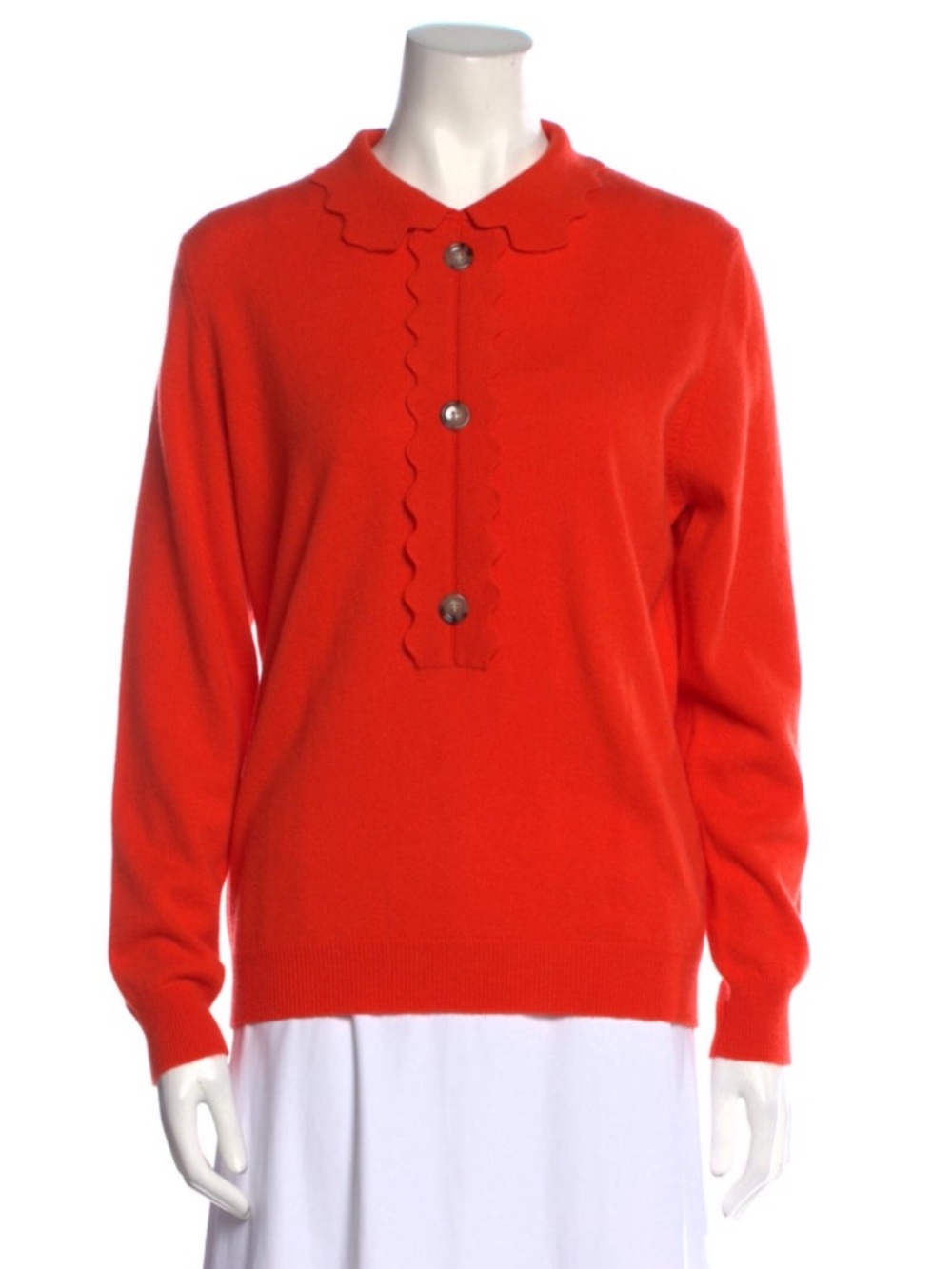 Allude Women's Red Scallop-Trim Button Knit Sweater